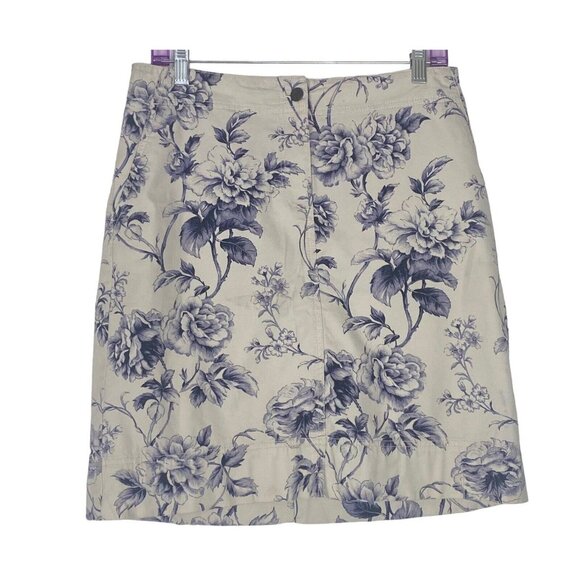 TALBOTS Denim Skirt Knee Length Zip Button Casual Floral Sz 6 Gray Beige 28-8 - Picture 1 of 6